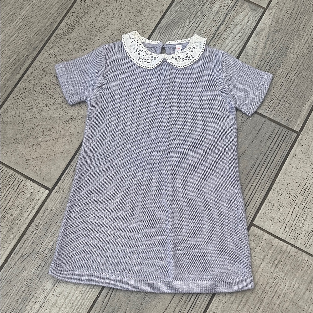 Coccodrillo Lilac Sweater Dress with Crochet Collar. Absolutely exquisite!